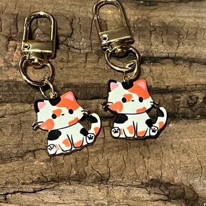 Cute Cat Keychain Charms Pair - Gold and Multicolor